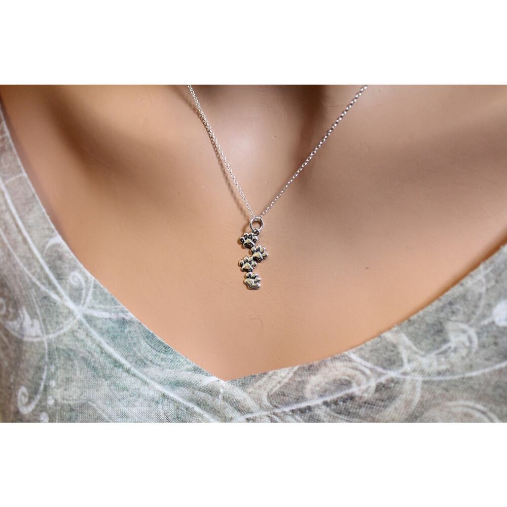 Sterling Silver Stacked Puffy Paw Charm Necklace